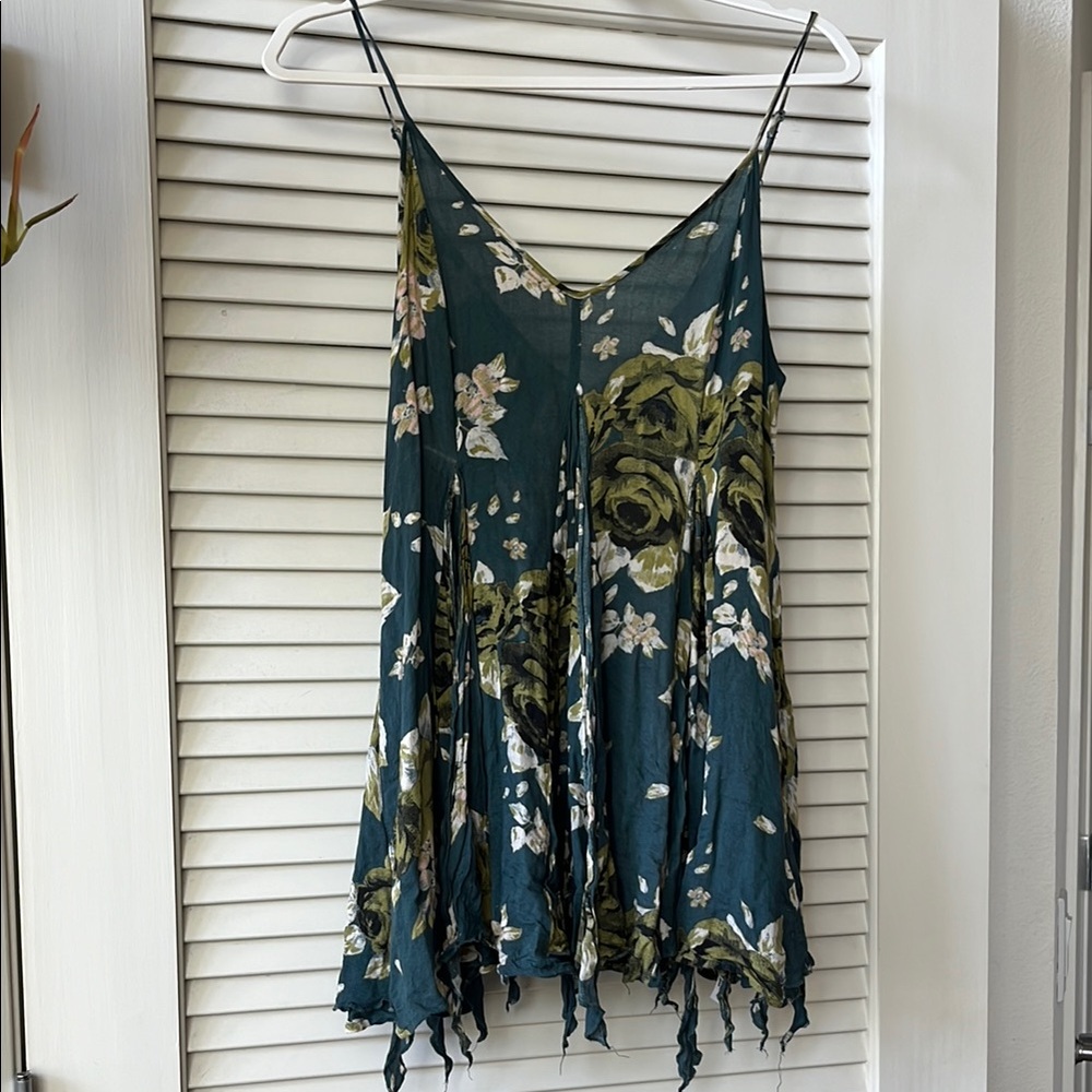 Floral Teal and Olive Mini Dress